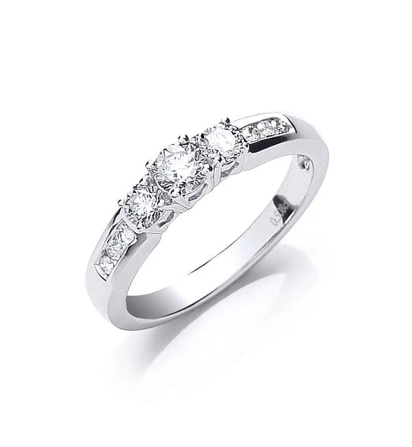 18ct White Gold 0.50ct Trilogy Ring With Diamond Shoulders Hanron Jewellery