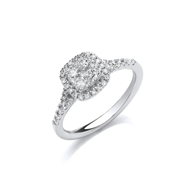 18ct White Gold 0.55ct Split Shoulder Halo Ring Hanron Jewellery