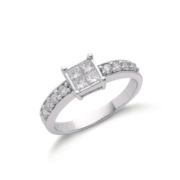 18ct White Gold 0.75ct 4 Stone Centre Princess Cut Diamond Engagement Ring Hanron Jewellery