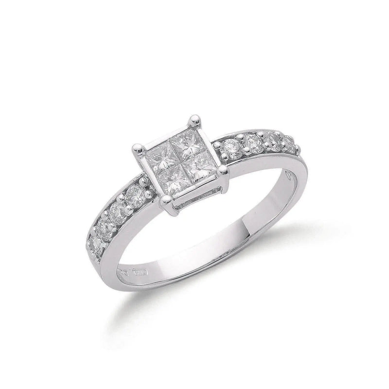 18ct White Gold 0.75ct 4 Stone Centre Princess Cut Diamond Engagement Ring Hanron Jewellery