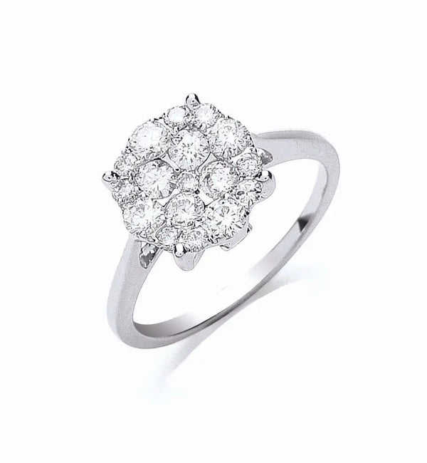 18ct White Gold 0.75ct Cluster Diamond Ring Hanron Jewellery