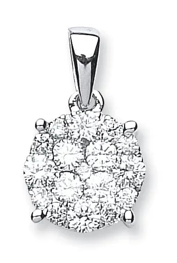 18ct White Gold 0.75ct Diamond Cluster Pendant HEERA DIAMONDS