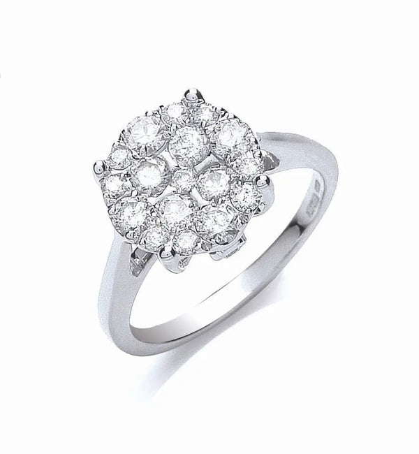 18ct White Gold 1.00ct Cluster Diamond Ring Hanron Jewellery