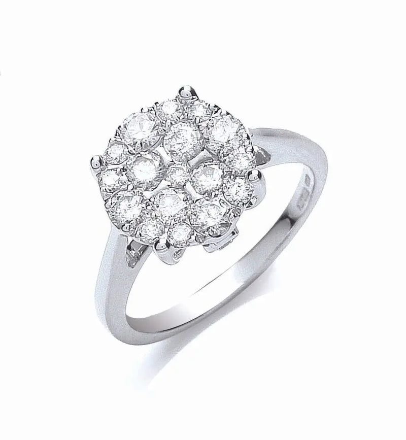 18ct White Gold 1.00ct Cluster Diamond Ring Hanron Jewellery