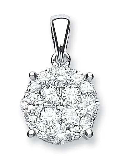 18ct White Gold 1.00ct Diamond Cluster Pendant Hanron Jewellery