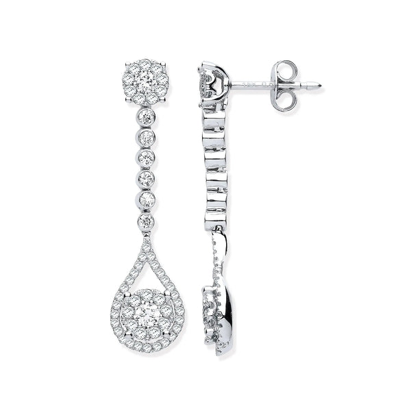 18ct White Gold 1.00ct Diamond Pear Shape Design Drop Earring. HEERA DIAMONDS