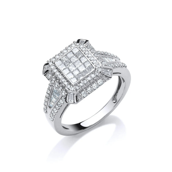 18ct White Gold 1.00ct H-SI Diamond Fancy Ring HEERA DIAMONDS