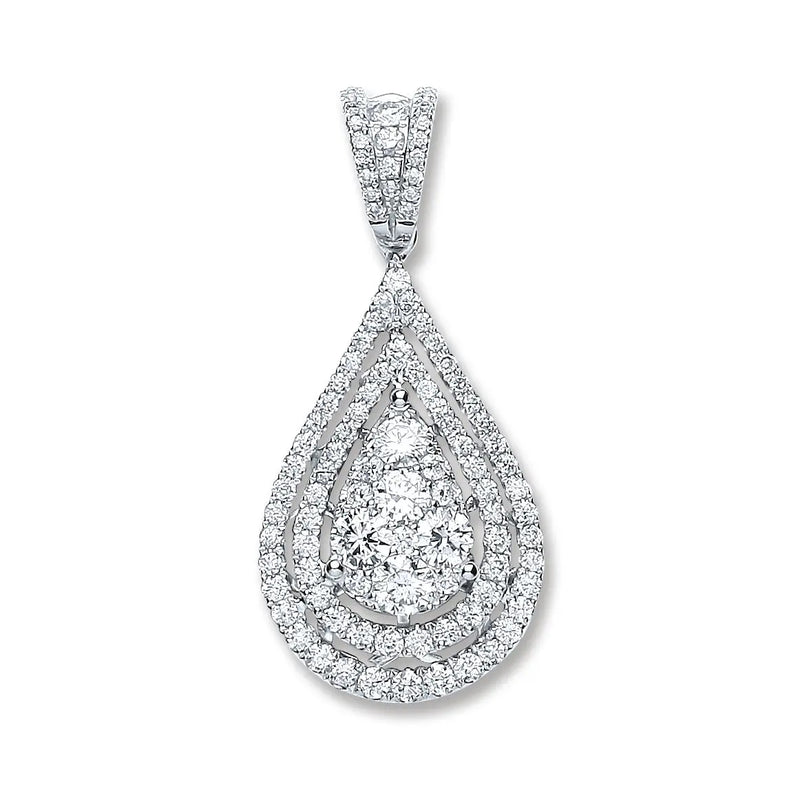18ct White Gold 1.30ct Diamond Drop Pendant HEERA DIAMONDS