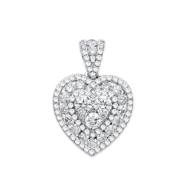18ct White Gold 1.35ct Heart Pave Diamond Pendant Hanron Jewellery