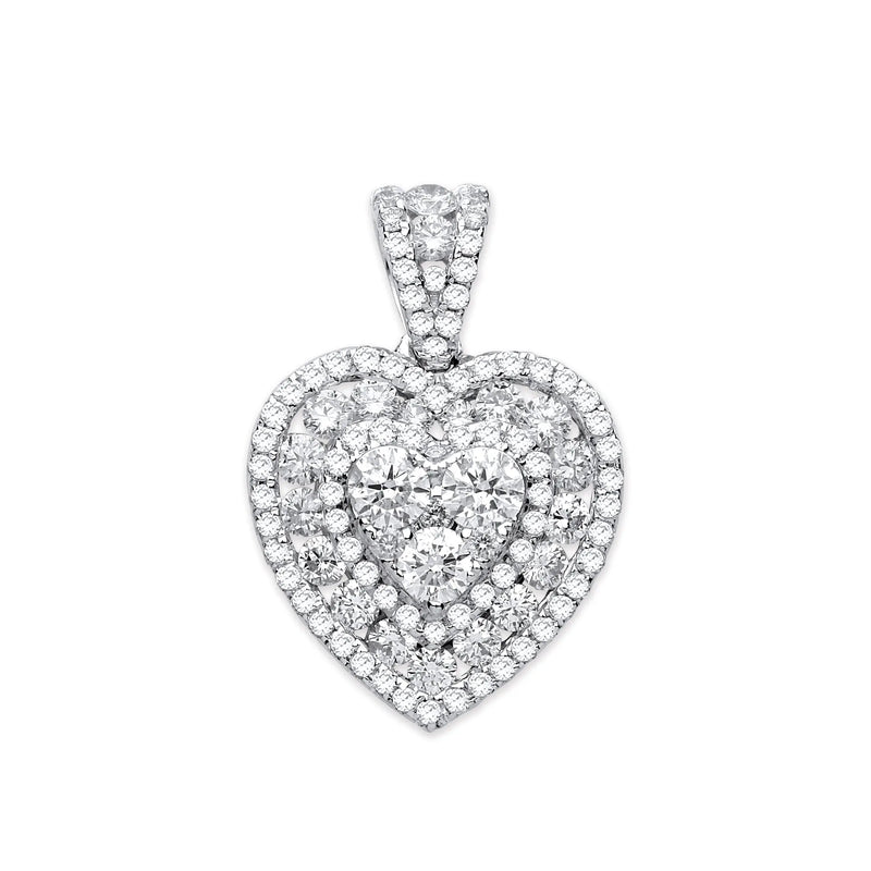 18ct White Gold 1.35ct Heart Pave Diamond Pendant Hanron Jewellery