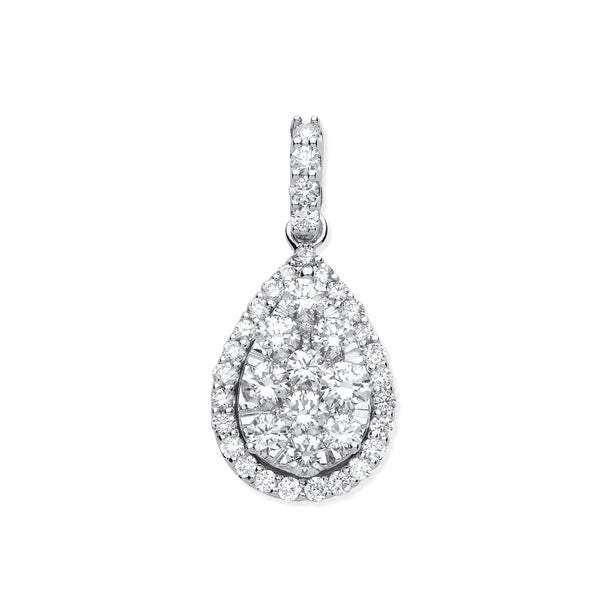 18ct White Gold 1.62ct Pear Shaped Drop Pendant Hanron Jewellery