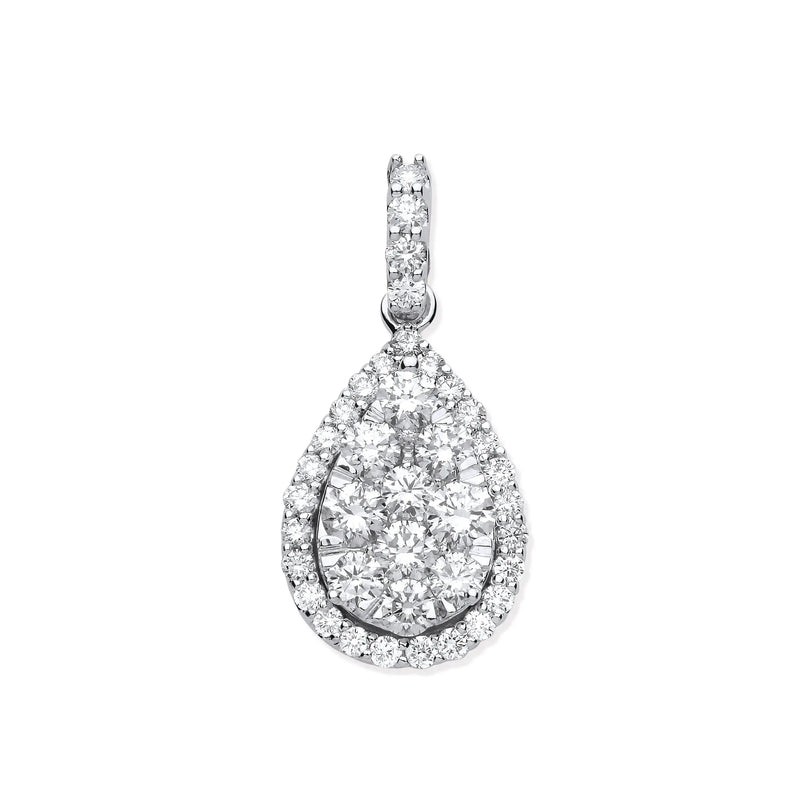 18ct White Gold 1.62ct Pear Shaped Drop Pendant Hanron Jewellery