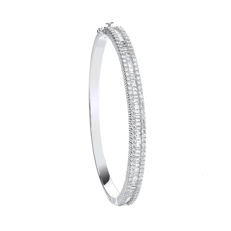 18ct White Gold 3.00ct Baguette & Brilliant Cut Diamond Half Eternity Bangle Hanron Jewellery
