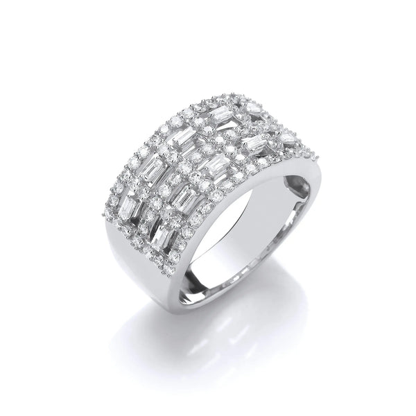 18ct White Gold Baguettes & Rd 1.00ctw Diamond Dress Ring Hanron Jewellery