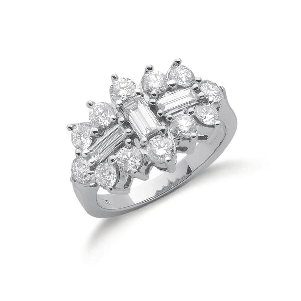 18ct White Gold D.2.00ctw Diamond Boat/Cluster Ring Hanron Jewellery