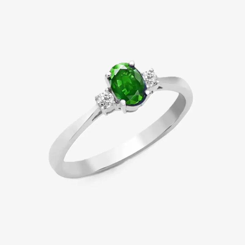 18ct White Gold Diamond And Emerald And 3 Stone Ring HEERA DIAMONDS