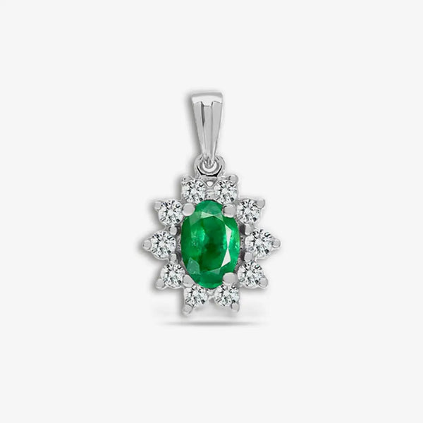 18ct White Gold Diamond And Emerald Pendant HEERA DIAMONDS