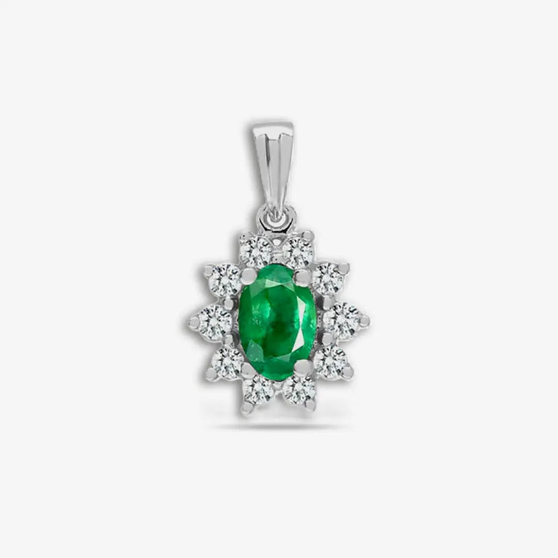 18ct White Gold Diamond And Emerald Pendant HEERA DIAMONDS
