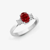 18ct White Gold Diamond And Ruby 3 Stone Ring HEERA DIAMONDS