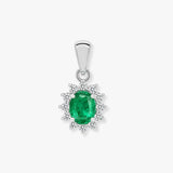 18ct White Gold Natural Diamond And Emerald Pendant