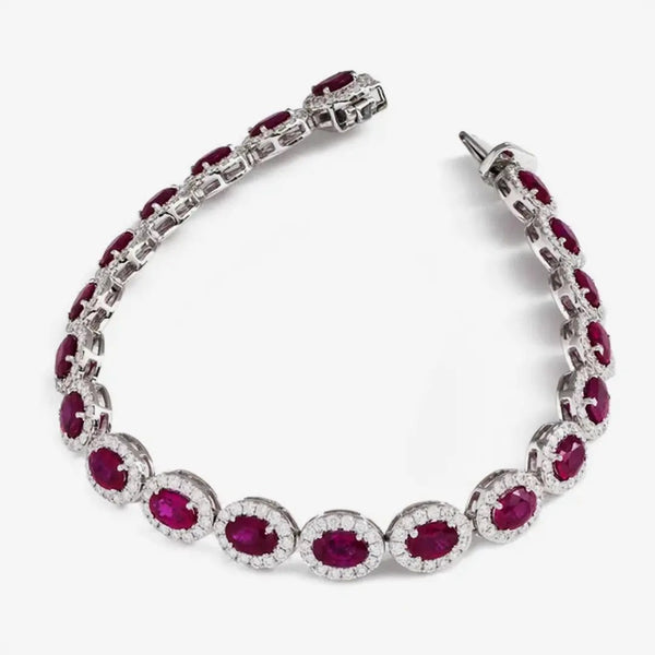 18ct White Gold Oval Ruby and Diamond Bracelet HEERA DIAMONDS