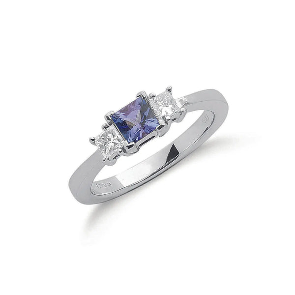 18ct White Gold Princess Cut 0.20ct Diamond & 0.5ct Tanzanite Ring Hanron Jewellery