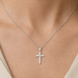 18ct White Natural Diamond Star Set Cross