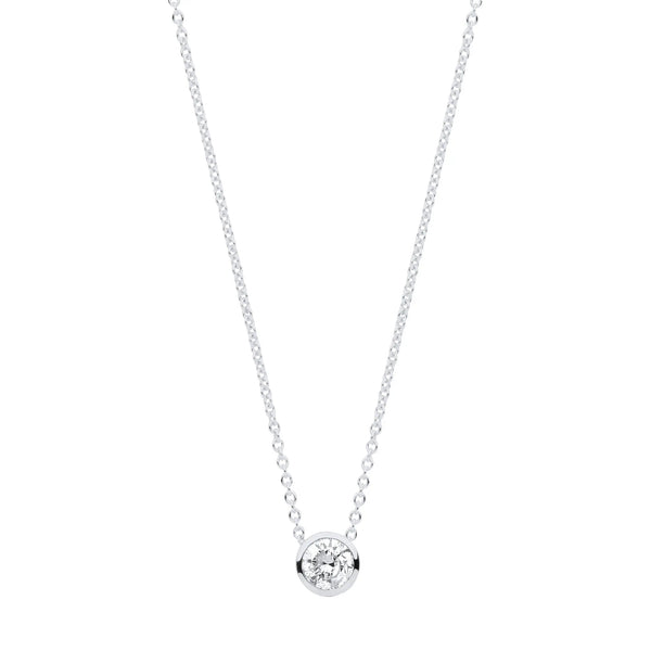 18ct White gold 0.25ctw G-SI Rubover Diamond pendant (18in/45cm) Chain Hanron Jewellery