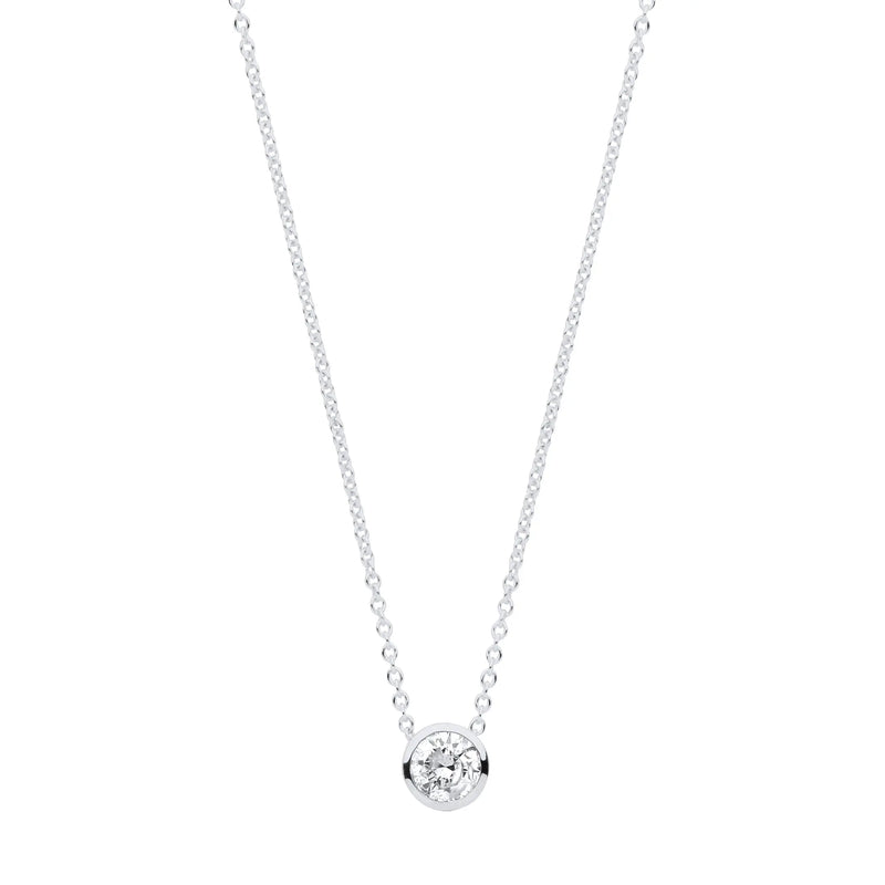 18ct White gold 0.25ctw G-SI Rubover Diamond pendant (18in/45cm) Chain Hanron Jewellery