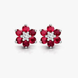 18ct White gold Natural Diamond 21pt and ruby 1.80ct stud earrings.