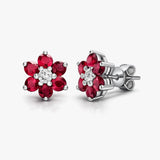 18ct White gold Natural Diamond 21pt and ruby 1.80ct stud earrings.