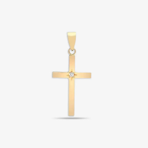 18ct Yellow 0.03ct Diamond Star Set Cross Pendent HEERA GOLD