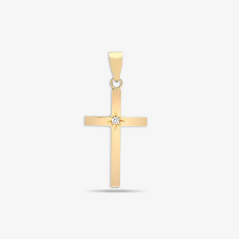 18ct Yellow 0.03ct Diamond Star Set Cross Pendent HEERA GOLD