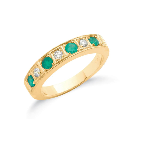 18ct Yellow Gold 0.15ct Diamond & 0.70ct Emerald Eternity Ring Hanron Jewellery
