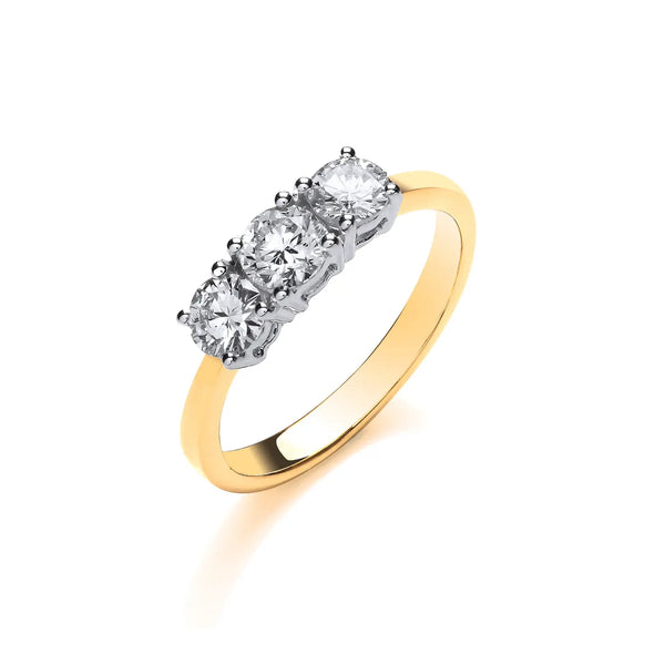 18ct Yellow Gold 1.00ctw Diamond Trilogy Ring Hanron Jewellery