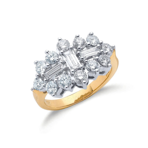 18ct Yellow Gold 2.00ctw Diamond Boat/Cluster Ring Hanron Jewellery