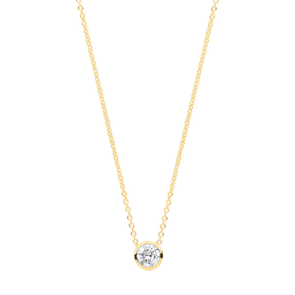 18ct Yellow gold 0.25ctw G-SI Rubover Diamond Pendant (18in/45cm) Chain Hanron Jewellery