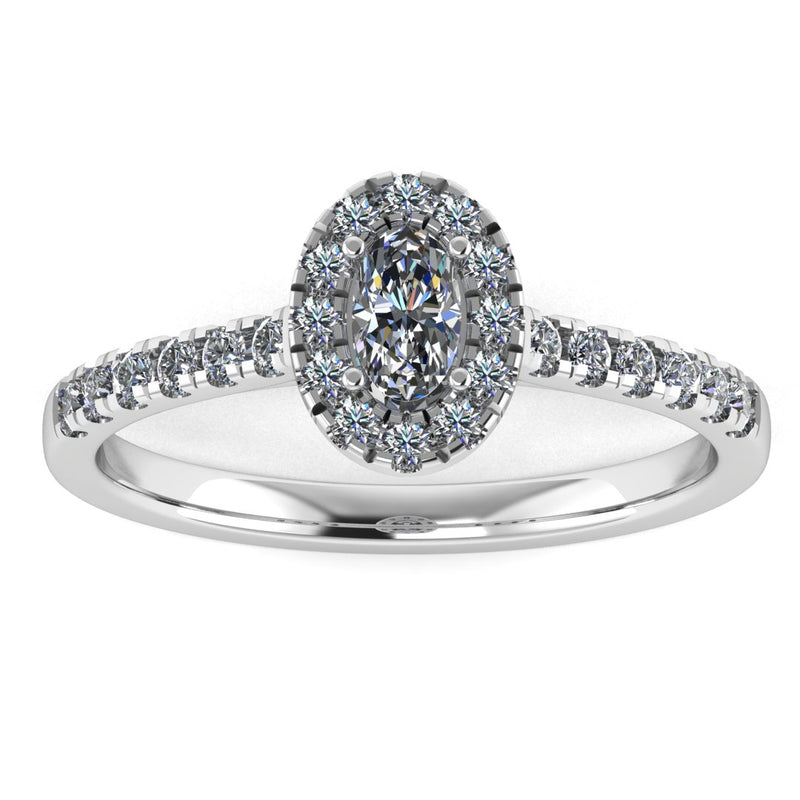 "Echo" Halo Oval Cut Diamond Scallop Set Diamond Shoulder Engagement Ring HAOC07 - HEERA DIAMONDS