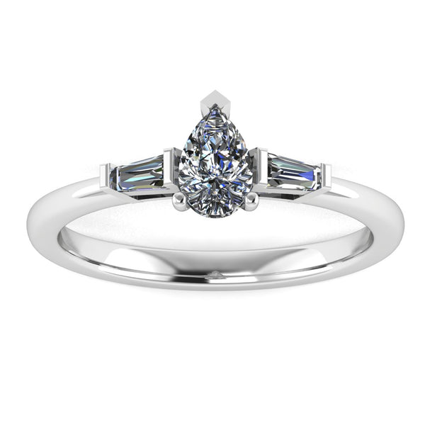 "Rosalie" Three Stone Pear Cut with Emerald Cut Diamond Trilogy Engagement Ring 3SPS03 - HEERA DIAMONDS