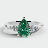 "Glenda" 3.5 Carat Lab Grown Green Emerald Three Stone Pear Cut Platinum Trilogy Engagement Ring 3SPS01E