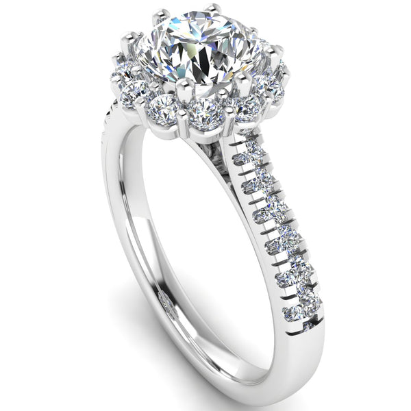 "Imogen" Flower Halo Round Brilliant Cut Diamond Scallop Set Diamond Shoulder Engagement Ring HARB06 - HEERA DIAMONDS