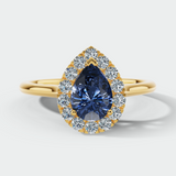"Hailey" Pear Cut 3 Carat Halo Lab Grown Blue Sapphire Engagement Ring HAPS11S
