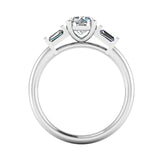 "Amelia" Three Stone Round Brilliant Cut with Emerald Cut Diamond Trilogy Engagement Ring 3SRB54 - HEERA DIAMONDS