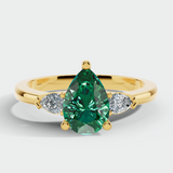 "Glenda" 3.5 Carat Lab Grown Green Emerald Three Stone Pear Cut Platinum Trilogy Engagement Ring 3SPS01E