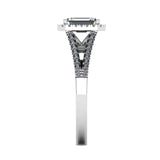 "Abigail" Halo Emerald Cut Diamond Double Row Split Diamond Shoulder Engagement Ring HAEC08 - HEERA DIAMONDS