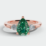 "Glenda" 3.5 Carat Lab Grown Green Emerald Three Stone Pear Cut Platinum Trilogy Engagement Ring 3SPS01E