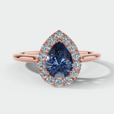 "Hailey" Pear Cut 3 Carat Halo Lab Grown Blue Sapphire Engagement Ring HAPS11S