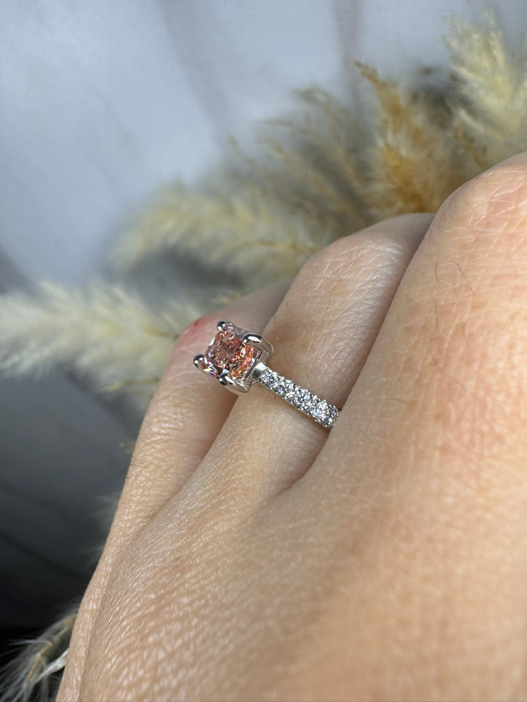 "Zilia" Pink Lab Grown Emerald Cut Diamond Shoulder Engagement Ring