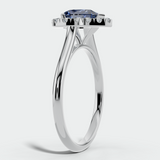 "Hailey" Pear Cut 3 Carat Halo Lab Grown Blue Sapphire Engagement Ring HAPS11S