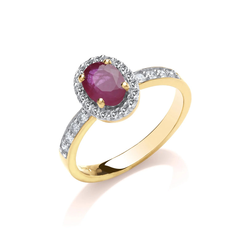 9ct 0.30ct Diamond & Oval Ruby yellow Gold Ring Hanron Jewellery